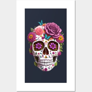 Funny Sugar Candy Skull With Flowers Posters and Art